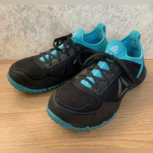 Reebok All Terrain Steel Toe Shoes Women's Size 8.5W Black Teal Lace Up RB095
